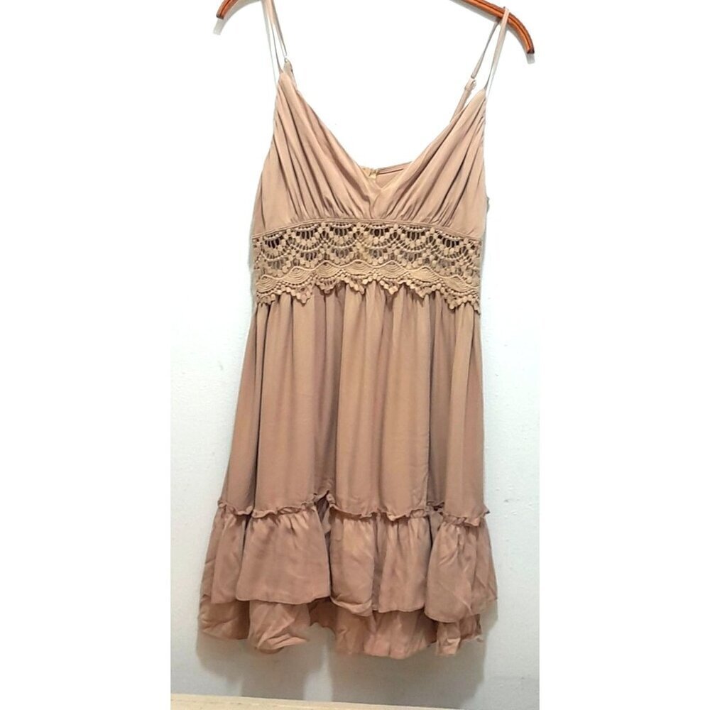 Ruffle TIered Lace Bodice Boho Hippie Baby Doll Dress Blush Rose Size S